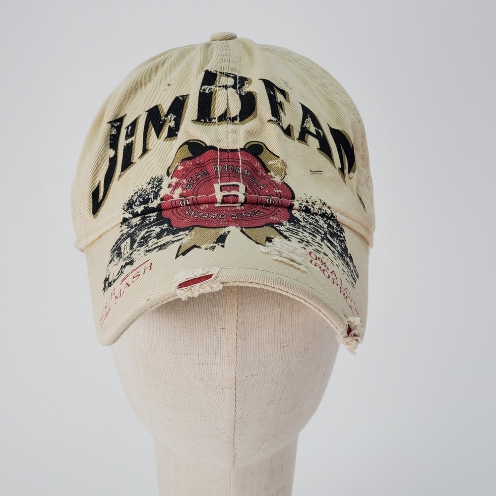 Jim Beam Whiskey Hat Drew Pearson A-Flex Distressed Tan Baseball Cap Mens OSFM